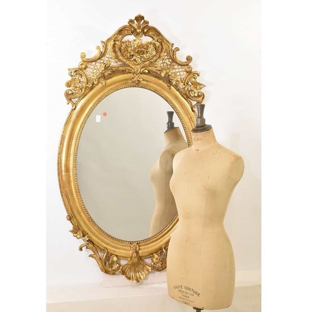 SPO171 1 antique round gold leaf mirror oval mirror XIX century.jpg